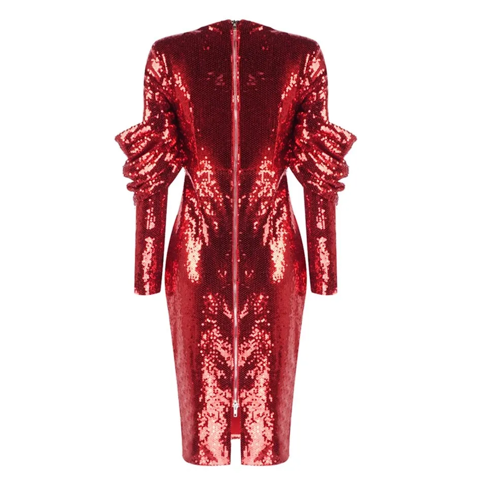 Red Sequin Evening Dress