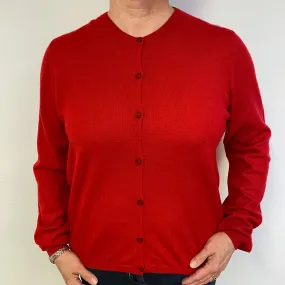 Scarlet Red Cashmere Crew Neck Cardigan Large.