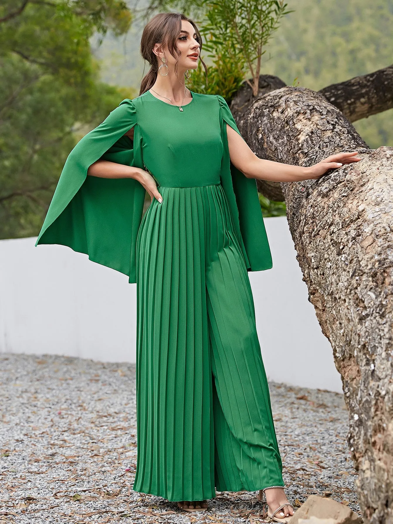 Split Sleeve Pleated Jumpsuit