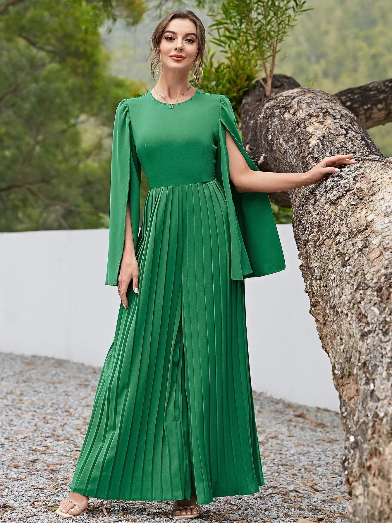 Split Sleeve Pleated Jumpsuit