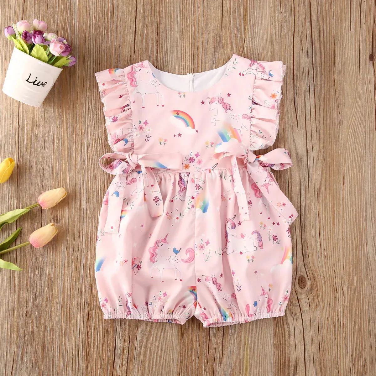 The Pink Unicorns Ruffle Romper