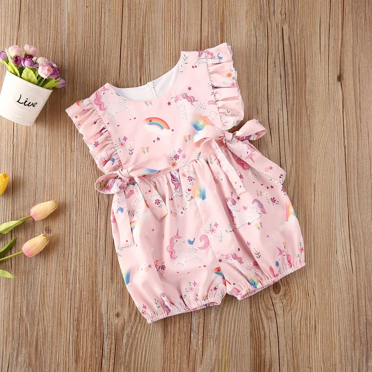 The Pink Unicorns Ruffle Romper