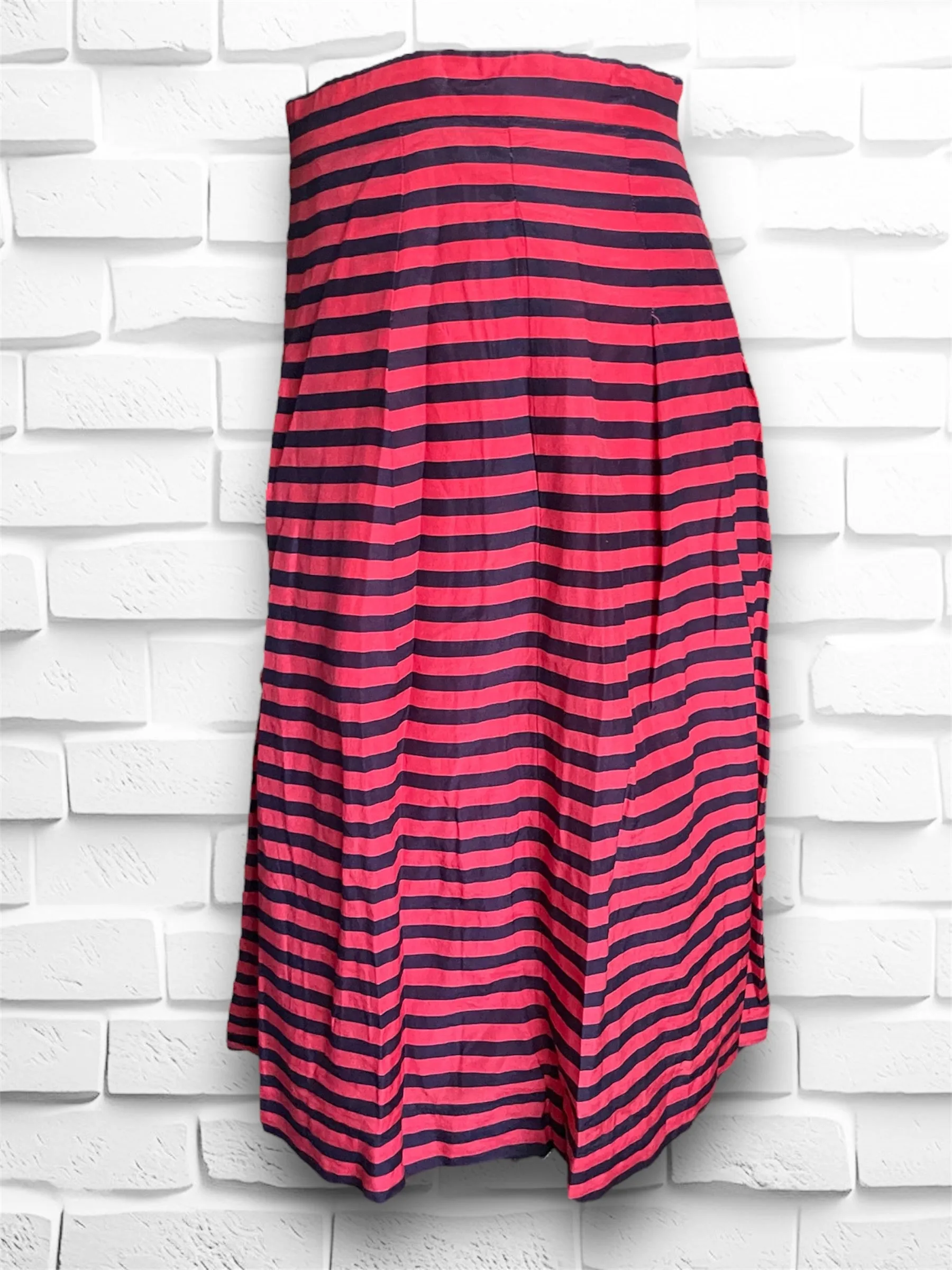 Vintage 1990’s J Crew Red & Black Striped Silk Full Midi Skirt