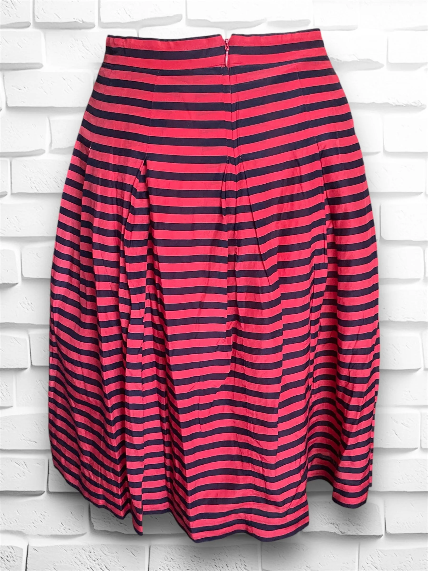 Vintage 1990’s J Crew Red & Black Striped Silk Full Midi Skirt