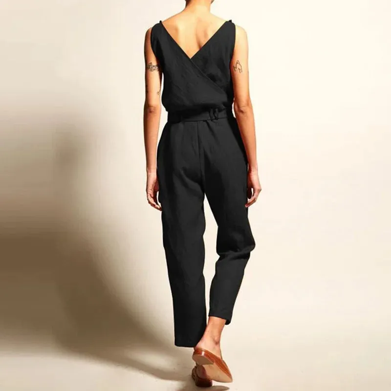 Women Fashion Sleeveless Solid Simple Beach Loose Jumpsuits Women's Elegant Office Comfortable Trousers New Long Jumpsuit