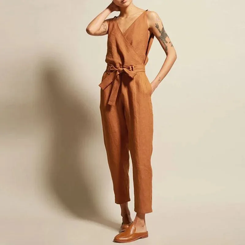 Women Fashion Sleeveless Solid Simple Beach Loose Jumpsuits Women's Elegant Office Comfortable Trousers New Long Jumpsuit