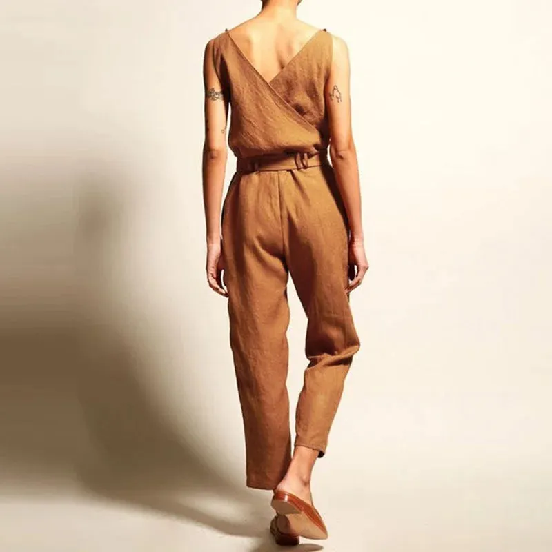 Women Fashion Sleeveless Solid Simple Beach Loose Jumpsuits Women's Elegant Office Comfortable Trousers New Long Jumpsuit
