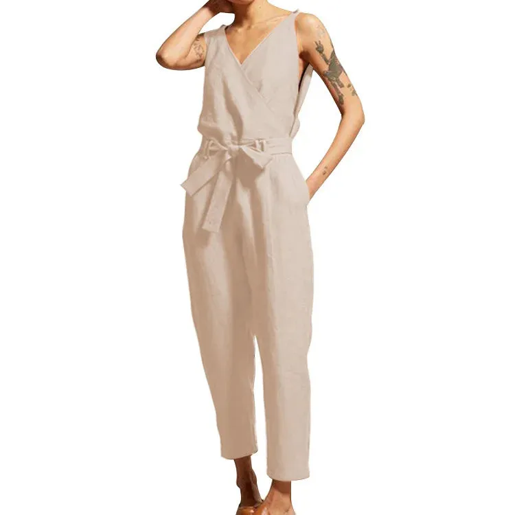 Women Fashion Sleeveless Solid Simple Beach Loose Jumpsuits Women's Elegant Office Comfortable Trousers New Long Jumpsuit