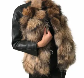 Women jacket сoat  raccoon fur and leather