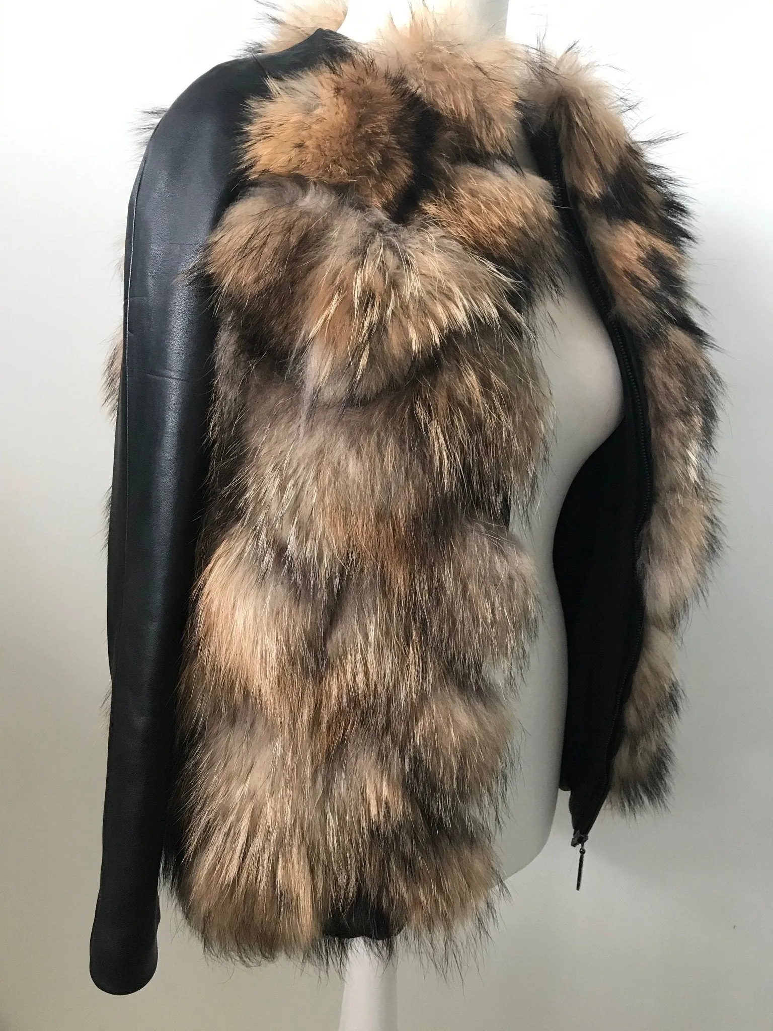 Women jacket сoat  raccoon fur and leather