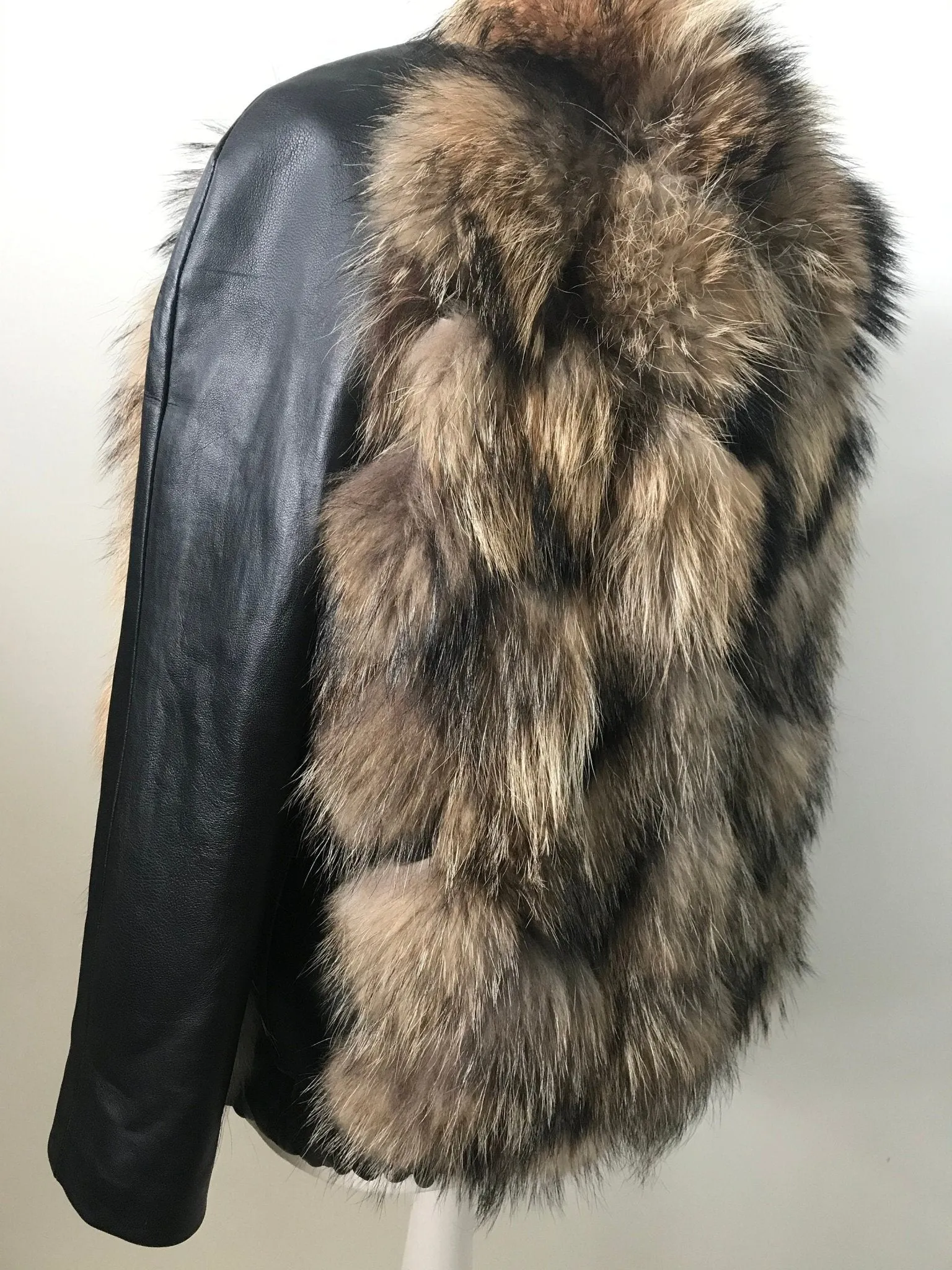 Women jacket сoat  raccoon fur and leather