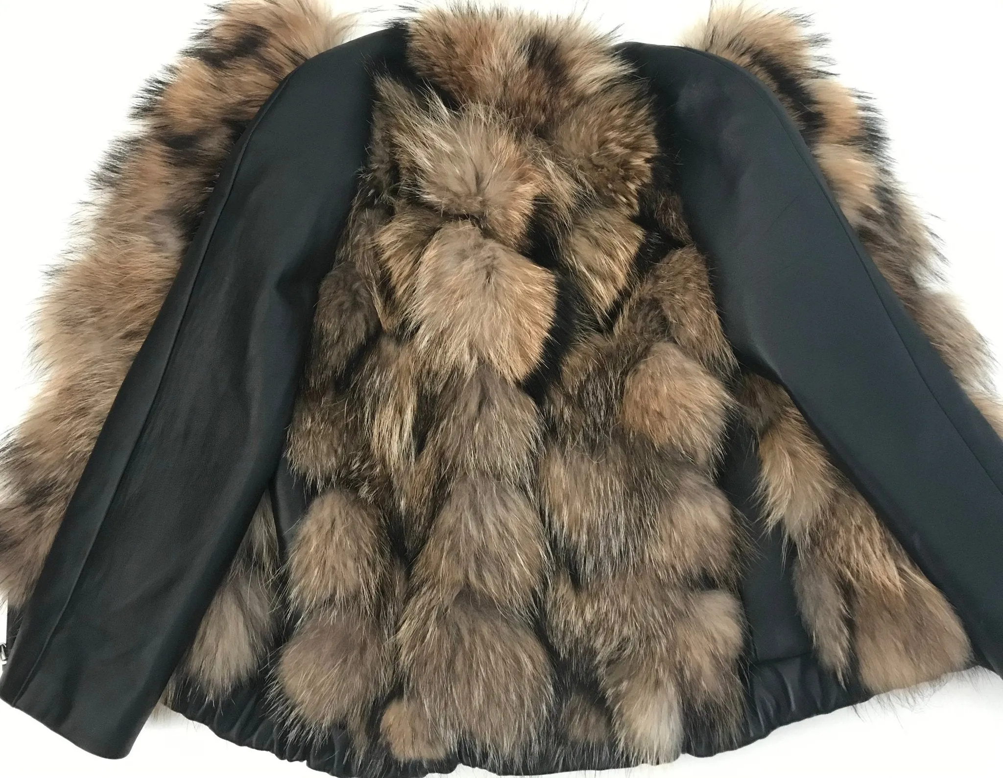 Women jacket сoat  raccoon fur and leather