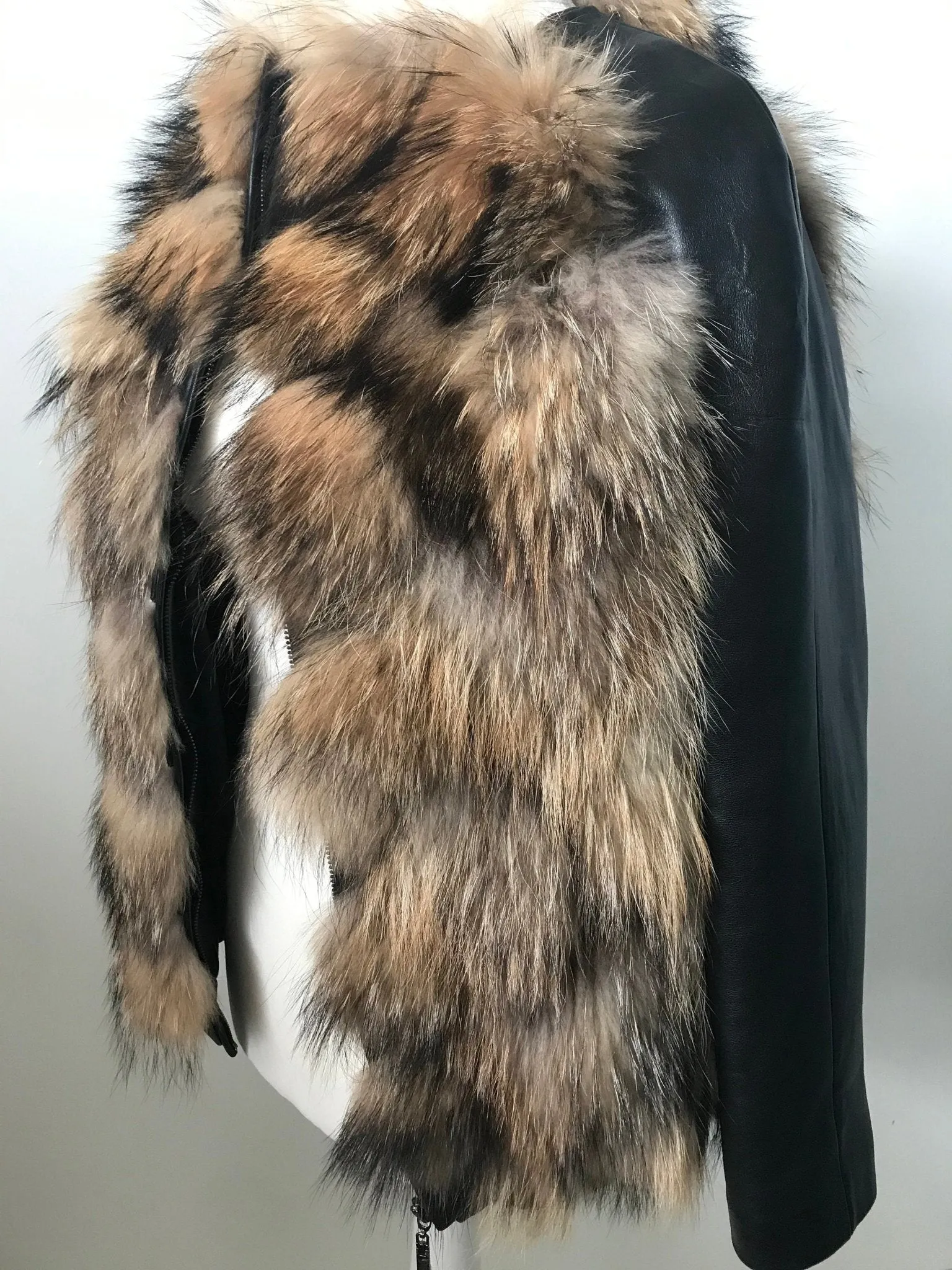 Women jacket сoat  raccoon fur and leather