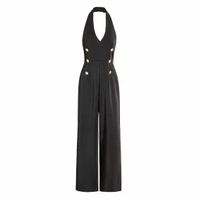 Womens black Open Back Wide Leg Jumpsuit One Piece Romper