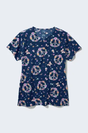 Z16213 Groovy Garden Women's Print Scrub Top